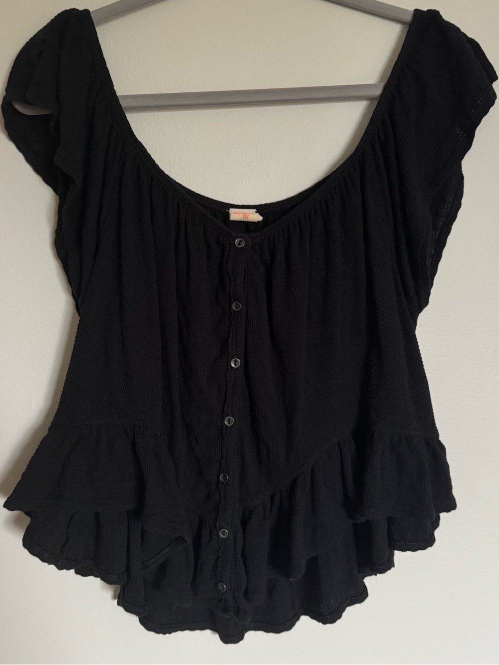 Free People We The Free Mint Julep Off The Shoulder Ruffle Peasant Top Black S